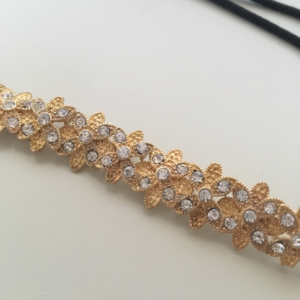 Gold floral headband with rhinestone detailing
